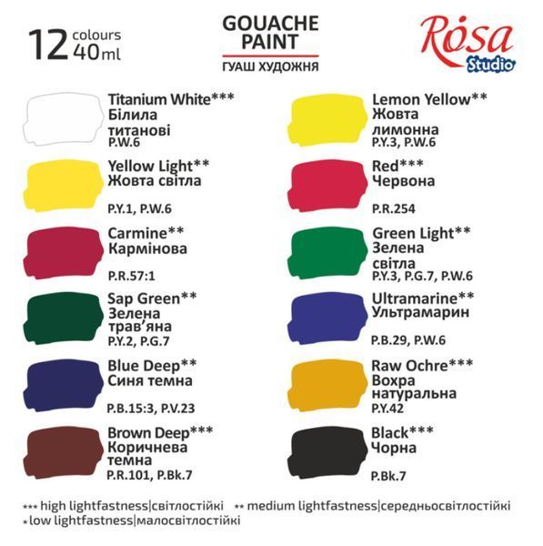 Набір гуашевих фарб Classic 12*40мл ROSA Studio 221550 фото