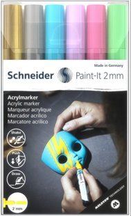 Маркер акриловий для декоративних і художніх робіт Schneider Paint-it Wallet Set2 6 кольорів 2 мм S120196 фото
