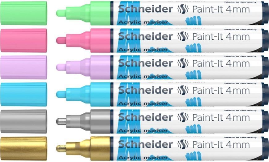 Маркер акриловий для декоративних і художніх робіт Schneider Paint-it Wallet Set2 6 кольорів 4 мм S120296 фото
