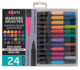 Набір акварельних маркерів Brush Pen 24 кольори двосторонні SANTI 391000 фото