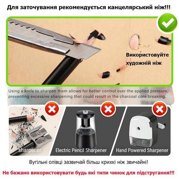 Професійні вугільні кольорові олівці 12 штук KALOUR A-YW-PPP012 фото
