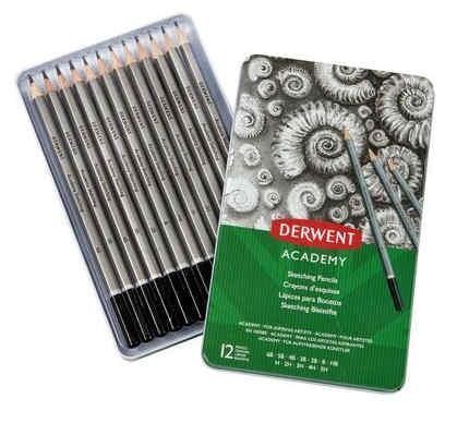 Набор чернографитных карандашей Derwent Academy Sketching металлический пенал 12 шт 6B-5H 2301946 фото
