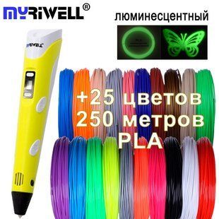 3D ручка Myriwell 2 RP100B (Оригинал) с LCD экраном +комплект пластика 25 цветов, 250 метров +трафареты mt2510j фото